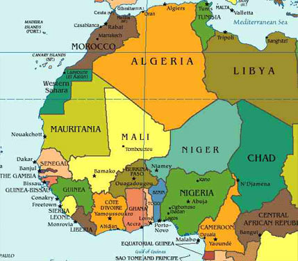 carte de l'afrique de l'ouest